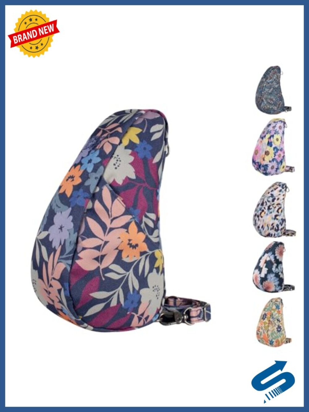 Recycled Poly Print Crossbody Sling Bag with Adjustable Strap, Ergonomic Design